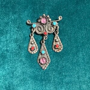 Elegant Silver and Multicolor Gemstone Brooch